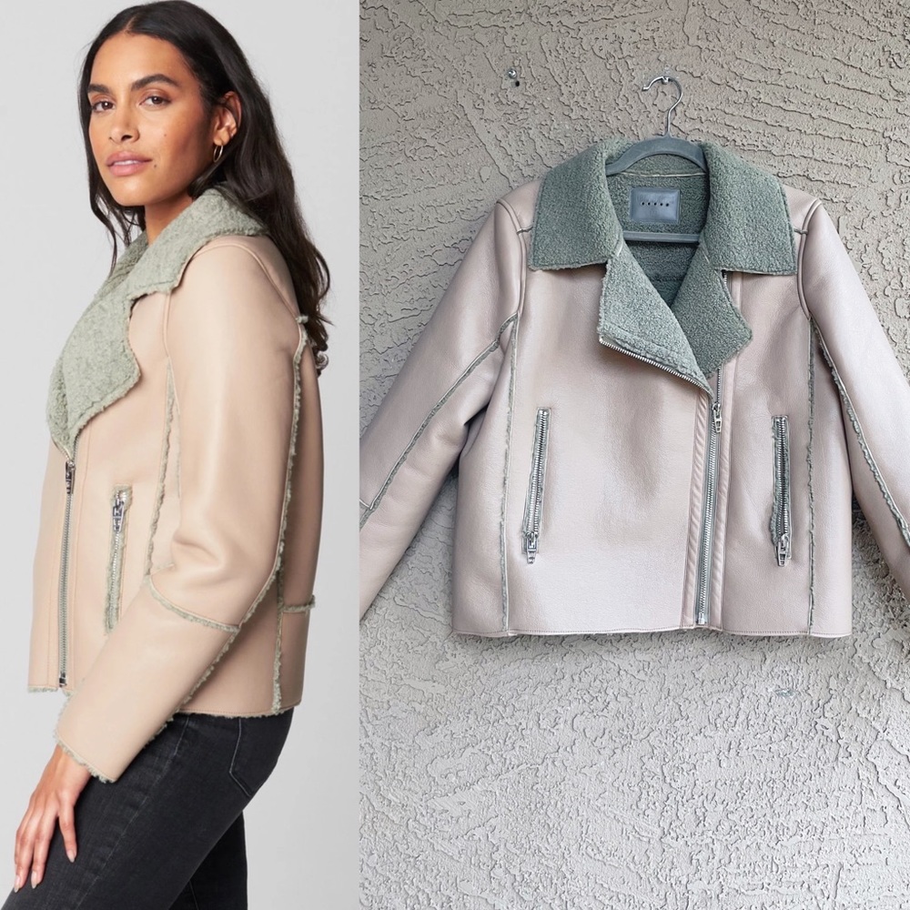BLANK NYC NWOT Blush Pale Pink Sherpa Bonded Faux Leather Biker Moto Jacket - Picture 9 of 9